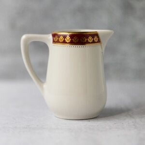 Vintage 1983 Mayer China restaurant ware creamer pitcher white red gold 3.5"